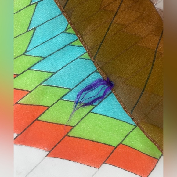 Vintage 70 Square Psychedelic Geometric Print Pattern Sheer Scarf in Bold Bright - Picture 3 of 6